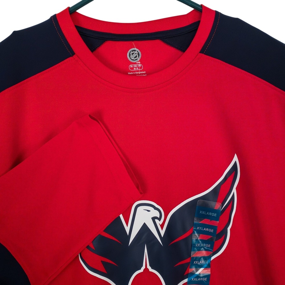 NHL Washington Capitals Shirt Mens 2XL Red Navy Long Sleeve Logo 100% Polyester